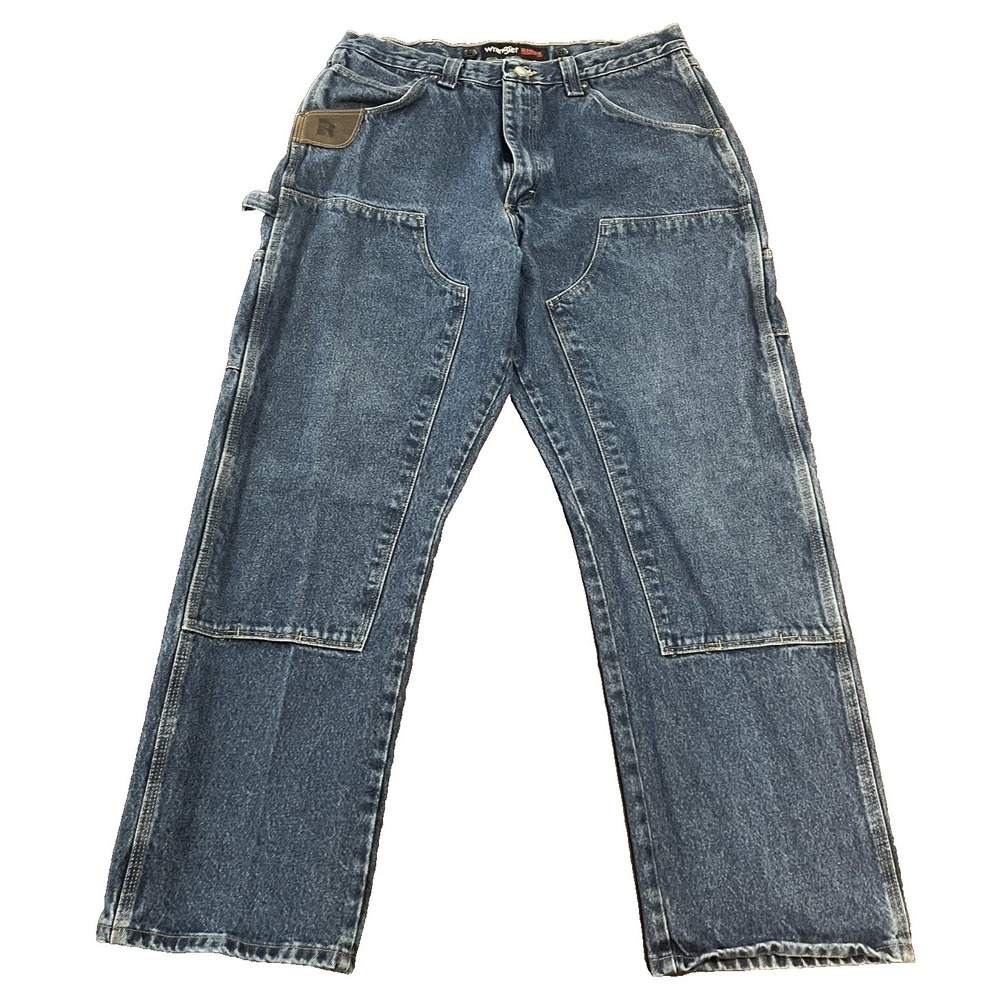 Wrangler Riggs Double Knee Work Jeans Men's 35x31‎ Dark Carpenter Distressed